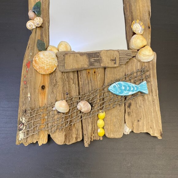 Wall Hanging Driftwood Nautical Mirror, Fish and Shells, Handmade Driftwood Mirr - Picture 5 of 10